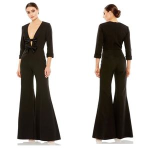 Mac Duggal Black Bow Flare Wide Leg Jumpsuit Pantsuit Womens Size 10